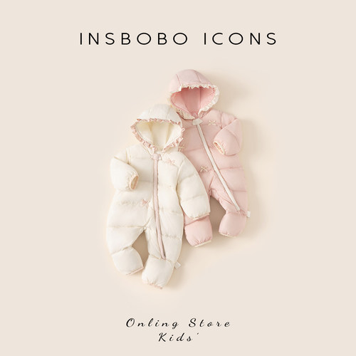 INSbobo婴儿蝴蝶结羽绒爬服冬季