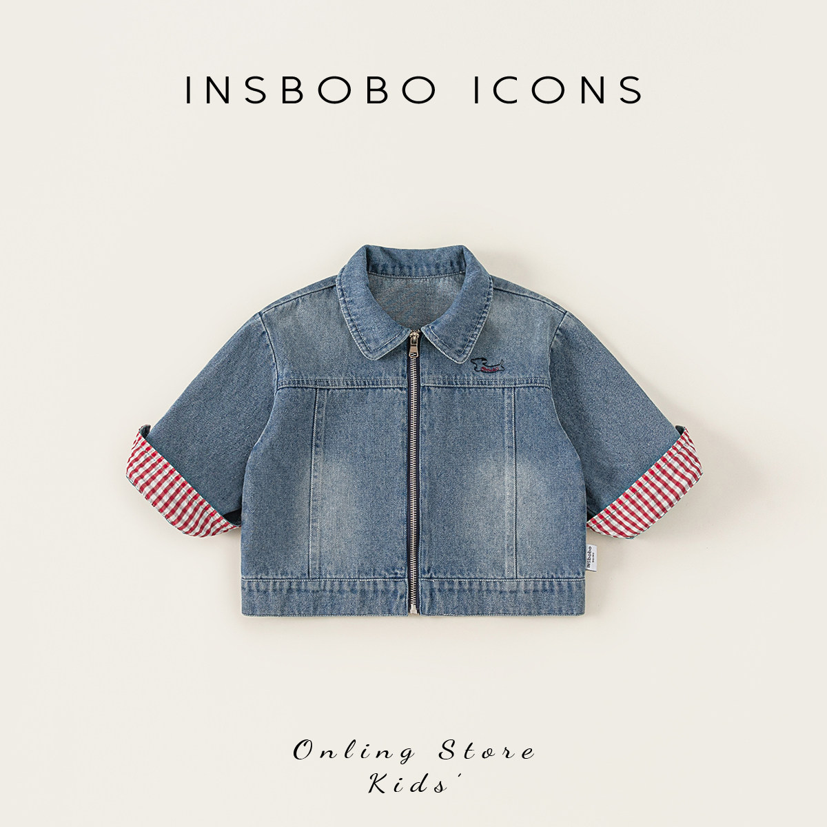 INSbobo儿童刺绣袖拼接牛仔外套图片