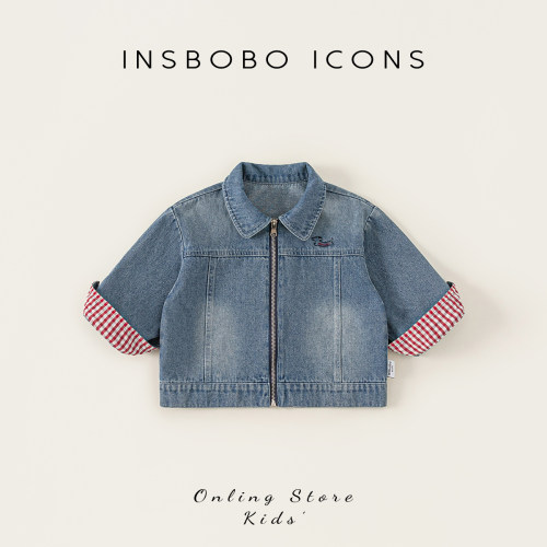 INSbobo儿童刺绣袖拼接牛仔外套