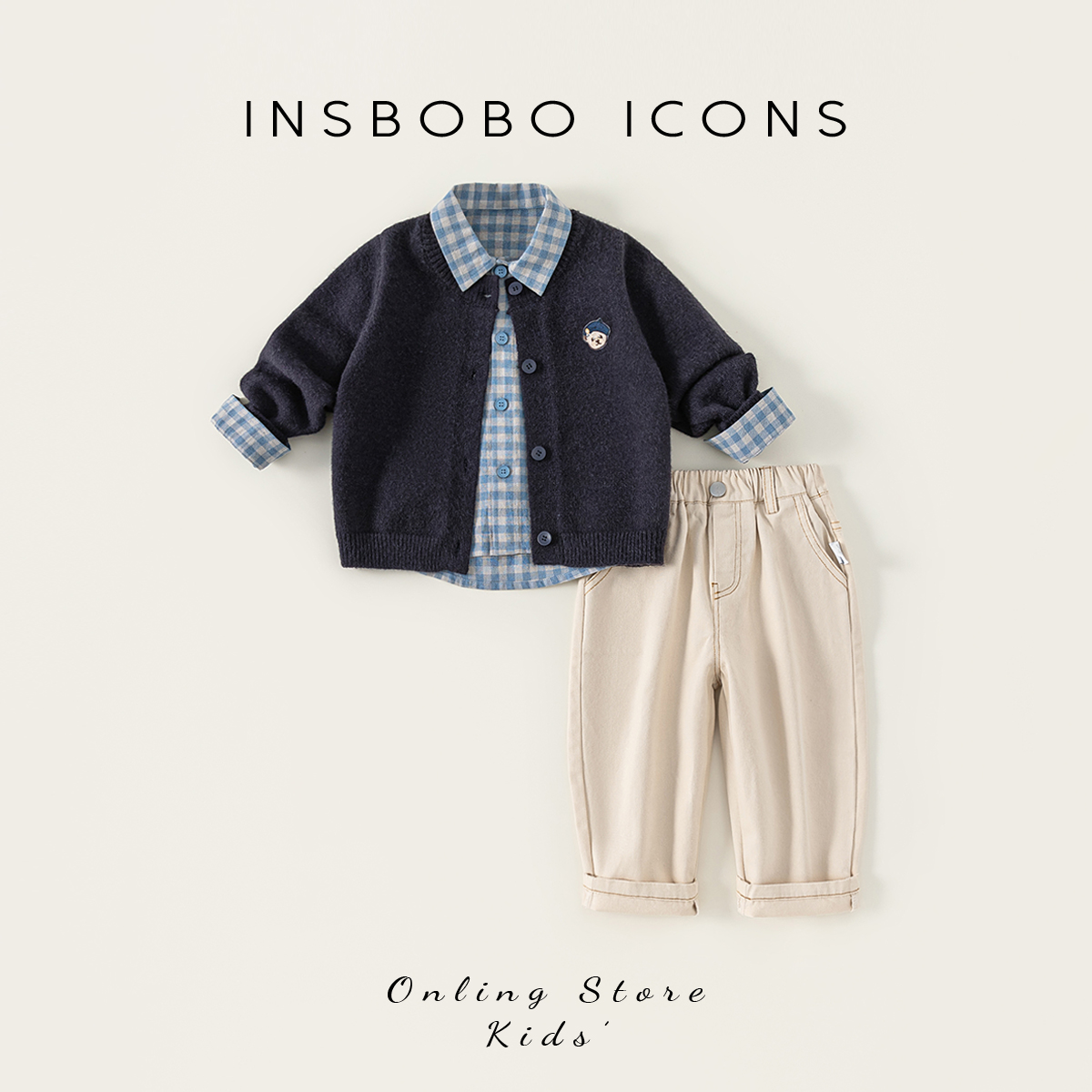 INSbobo儿童卡通绣花毛衣套装