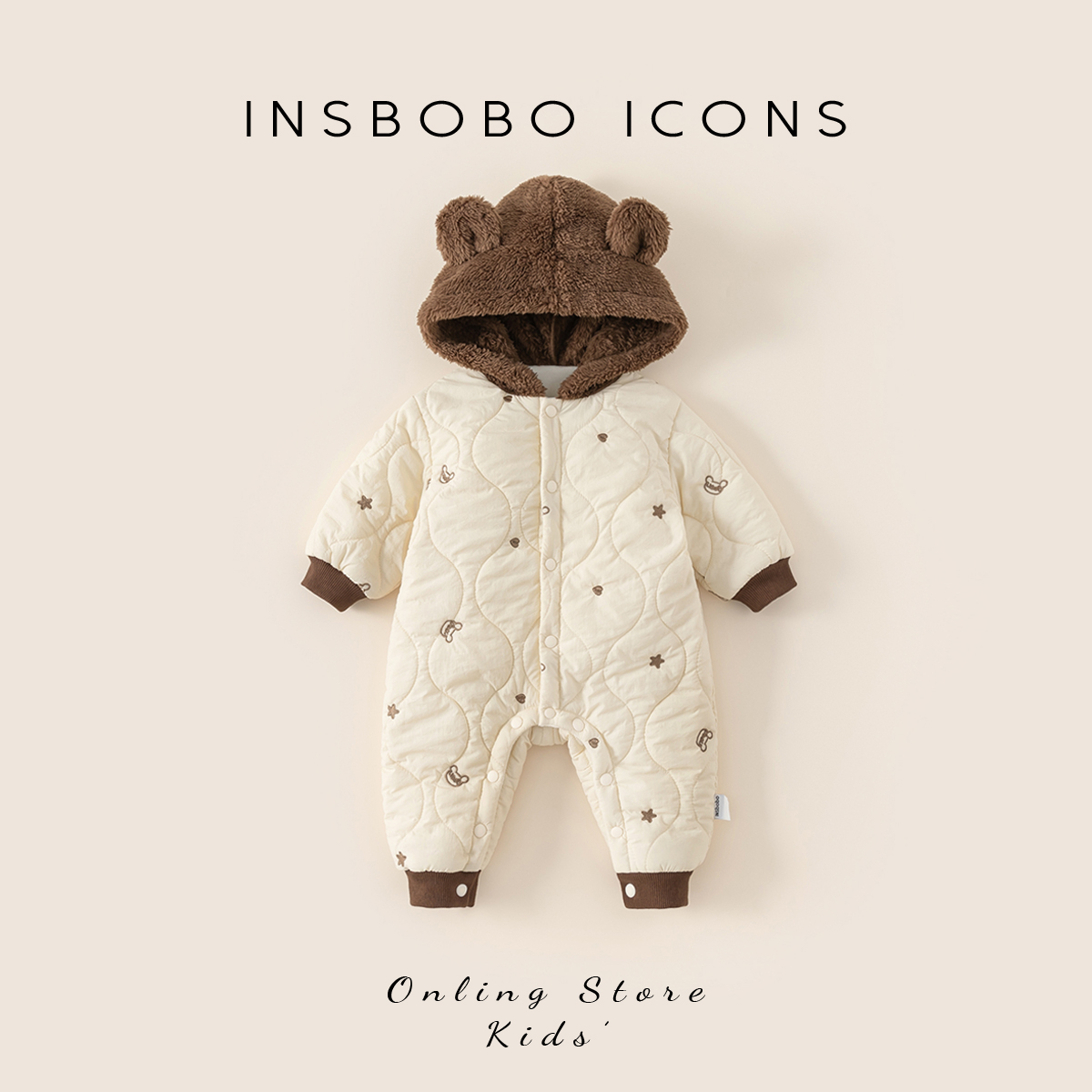 INSbobo儿童撞色毛毛帽子爬服