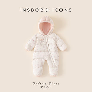 婴儿羽绒服冬季新款童装小宝宝外出连体羽绒服婴幼儿90白鸭绒冬装