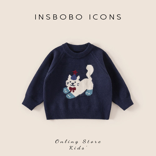 INSbobo儿童卡通图案插肩袖毛衣