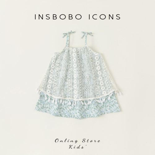 INSbobo碎花拼蕾丝吊带连衣裙