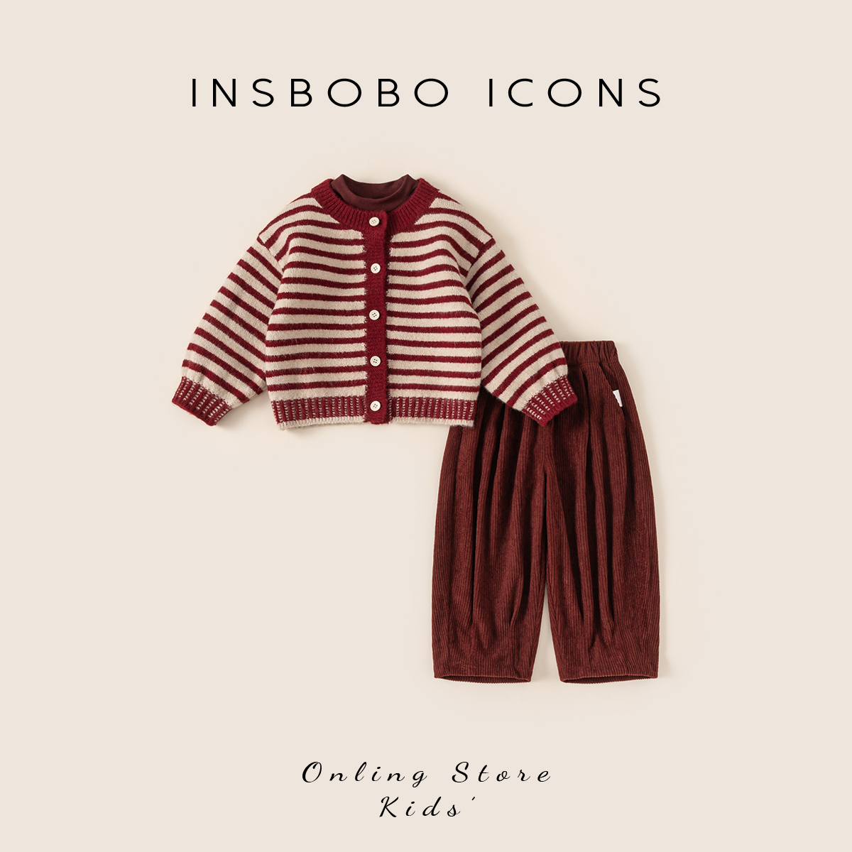 INSbobo女童套装秋装2025秋冬新款儿童衣服宝宝毛衣三件套童装潮