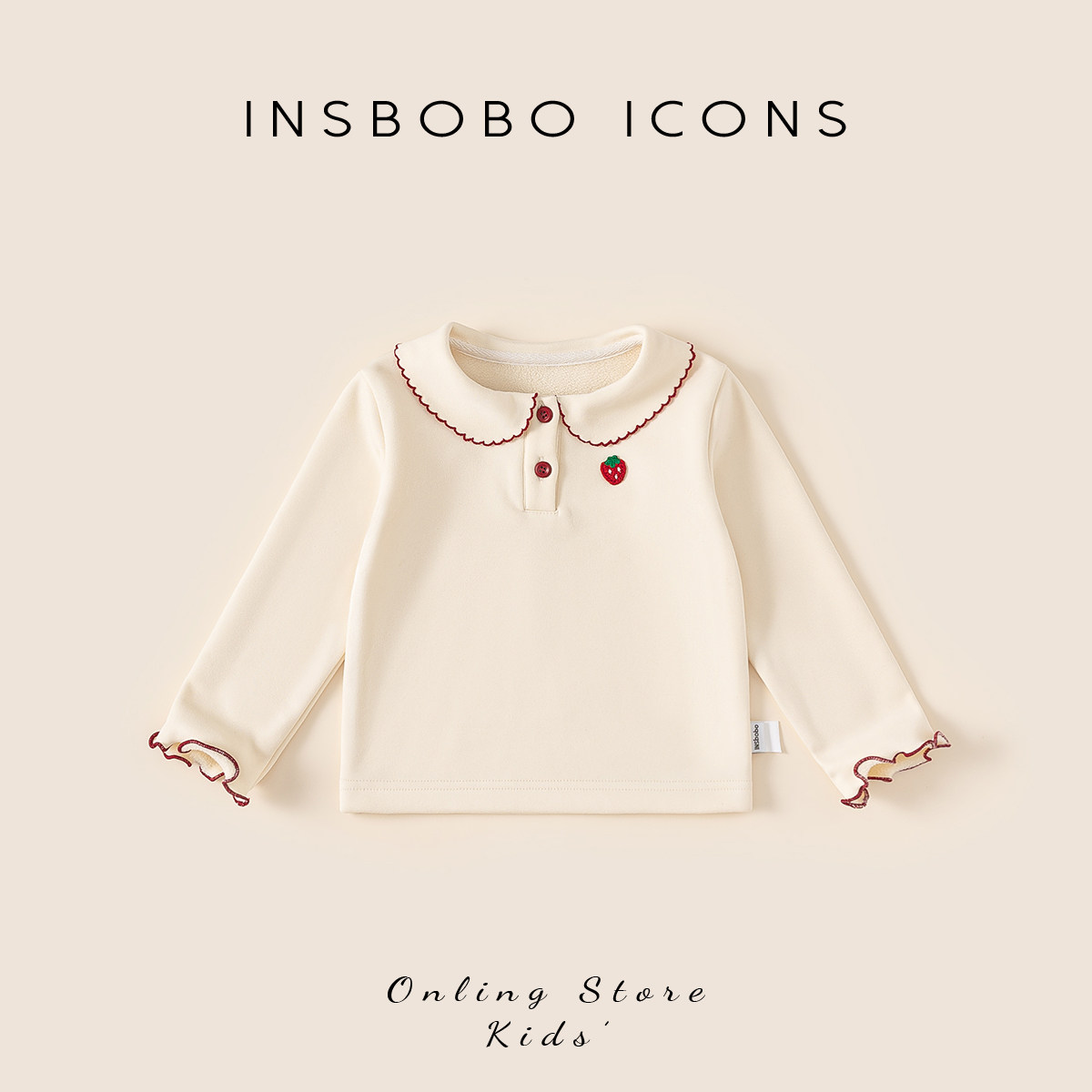 INSbobo儿童花边翻领卡通绣标T恤