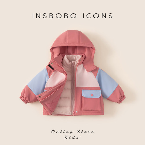 INSbobo女童连帽羽绒服冲锋衣冬