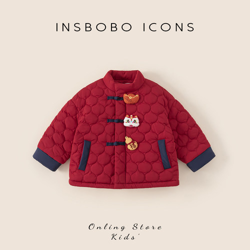 INSbobo儿童立体盘扣撞色棉服