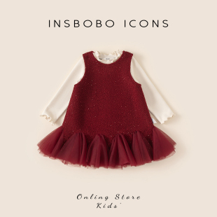 儿童洋气衣服宝宝时髦秋冬装 新款 加厚裙子潮 冬季 INSbobo女童套装