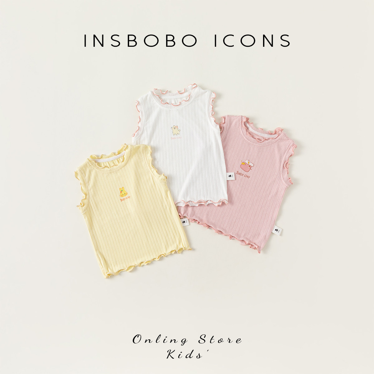 INSbobo女童背心夏季新款薄款儿童卡通印花背心花边宝宝无袖上衣,童装/婴儿装/亲子装,背心吊带,淘宝优惠券,粉丝福利购,淘宝优惠卷