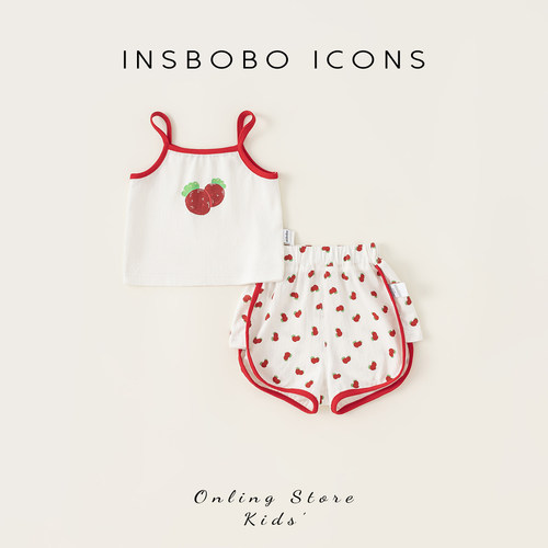 INSbobo儿童套装草莓吊带两件套
