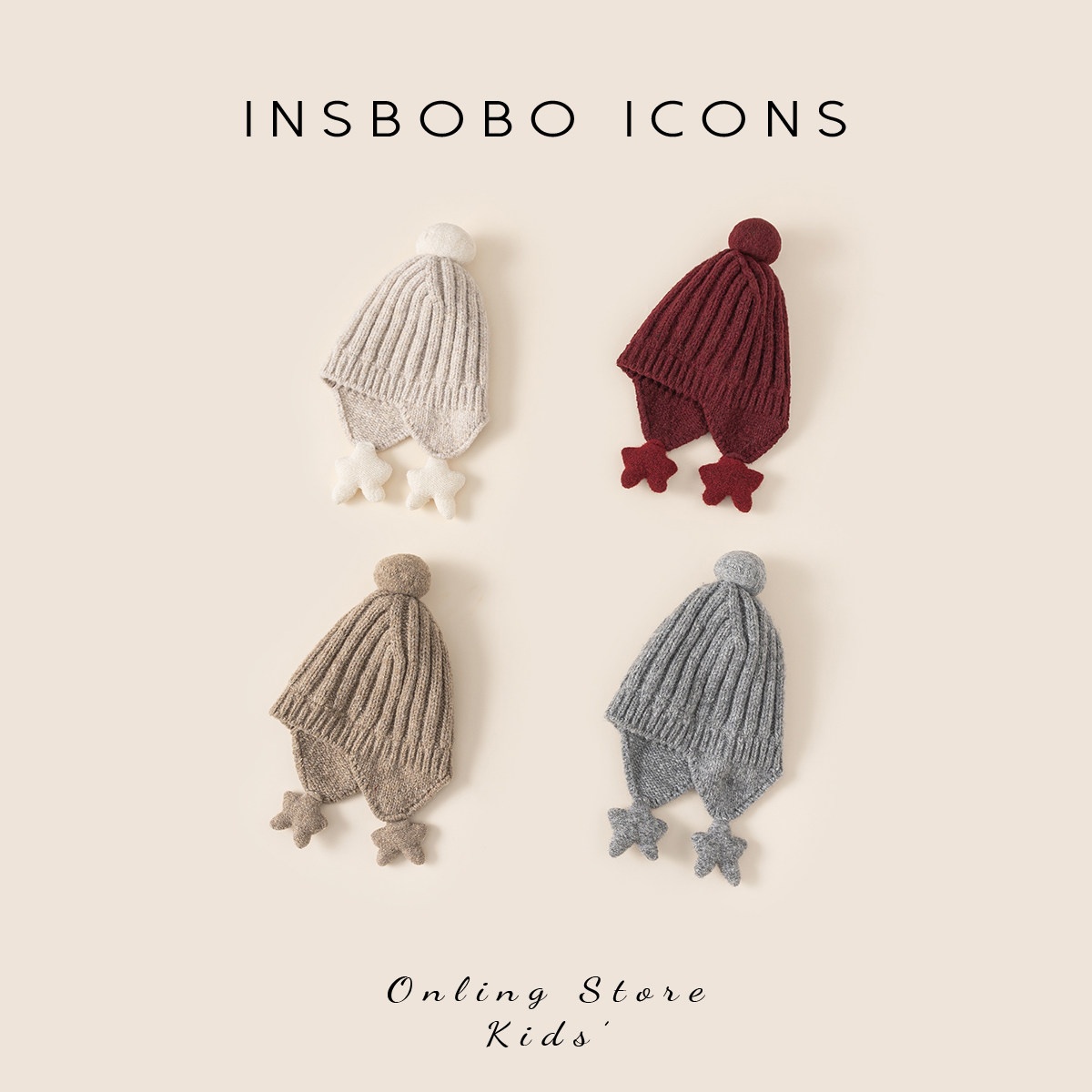 INSbobo女童围巾2025冬季宝宝新款婴儿针织帽儿童新年红色过年潮,童装/婴儿装/亲子装,帽子,淘宝优惠券,粉丝福利购,淘宝优惠卷