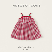 INSbobo兒童草莓裝飾吊帶連衣裙