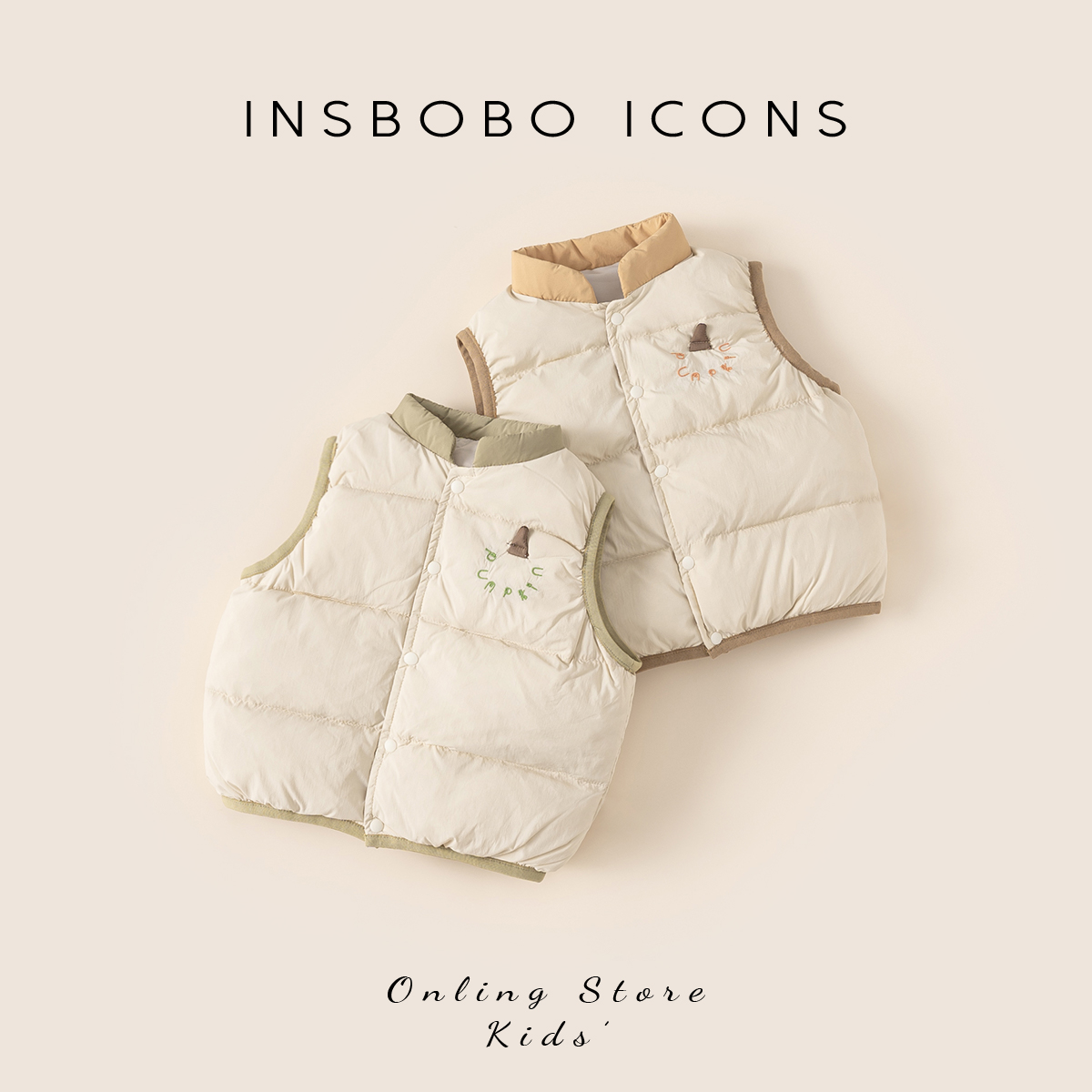 INSbobo儿童南瓜装饰羽绒马甲冬