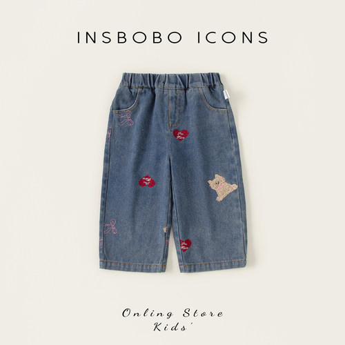 INSbobo儿童洋气裤子卡通牛仔裤