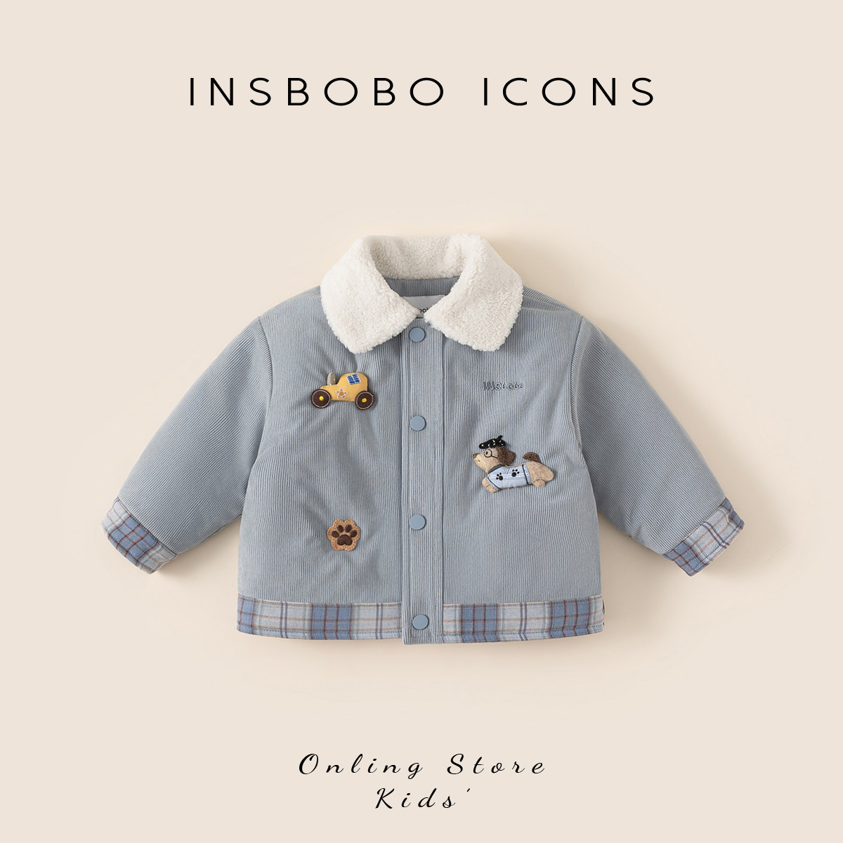 INSbobo儿童立体装饰拼接棉服