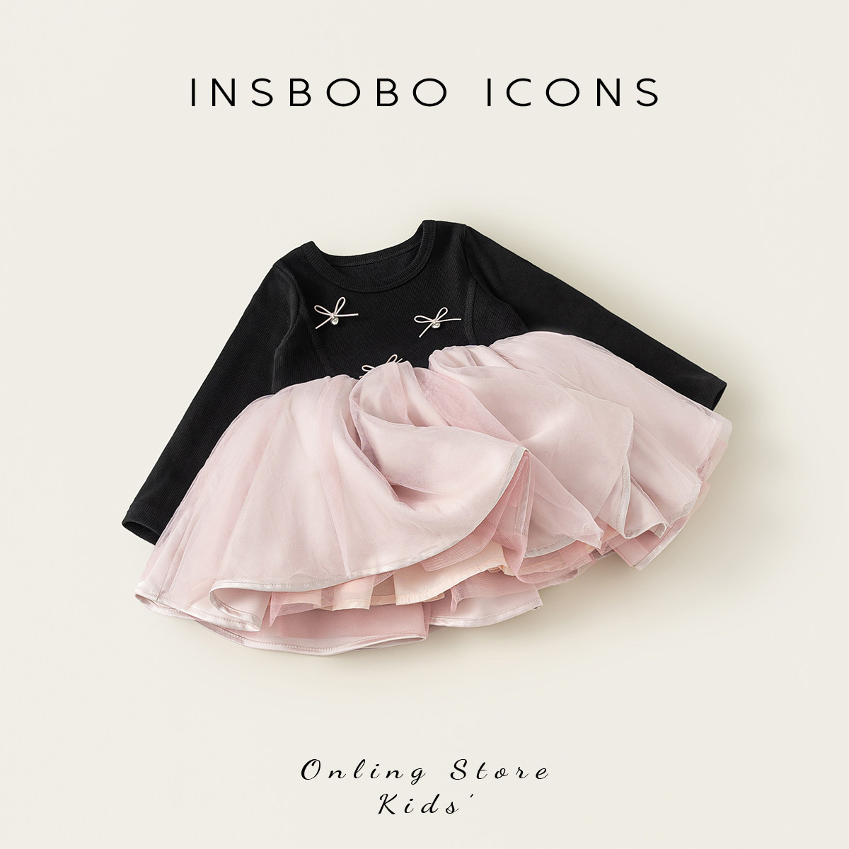 INSbobo儿童蝴蝶结网纱连衣裙图片