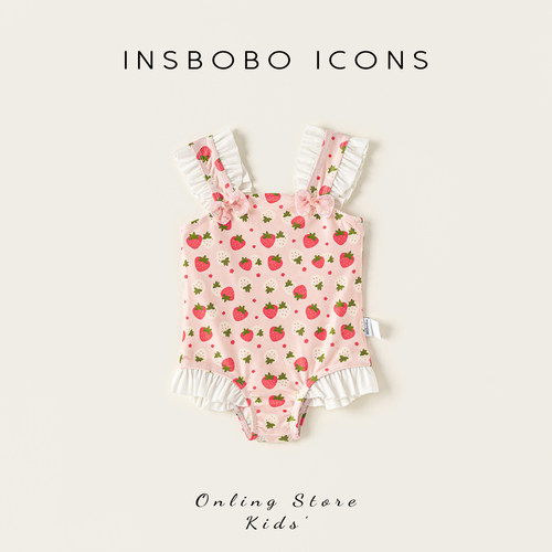 INSbobo儿童蝴蝶结印花连体泳衣
