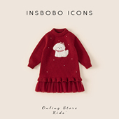 女童连衣裙儿童红色裙子冬季 好看童装 新款 宝宝新年毛衣裙过年冬装