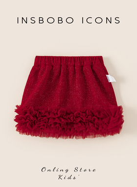 INSbobo女童裙子冬季女宝宝加绒过年红色半身裙新年洋气宝宝冬装