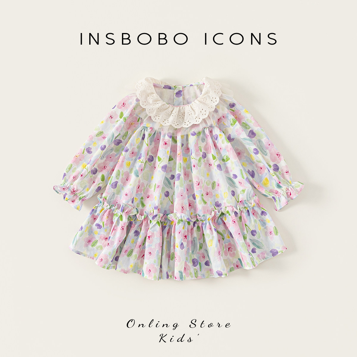 INSbobo女童裙子2026春季新款宝宝连衣裙儿童公主裙春秋洋气童装