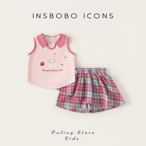 INSbobo儿童印花格子套装
