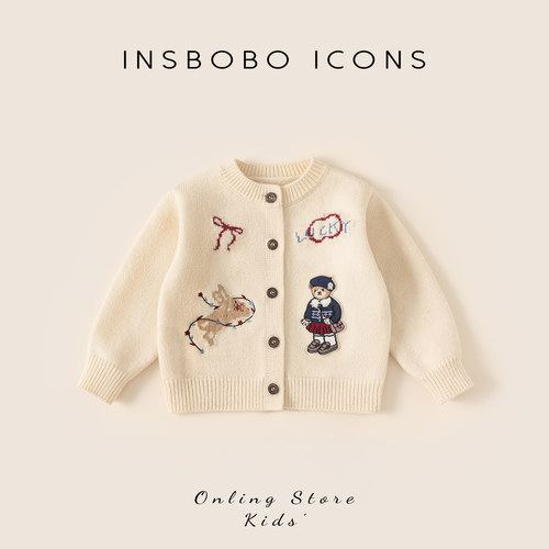 INSbobo儿童卡通绣标毛衣外套