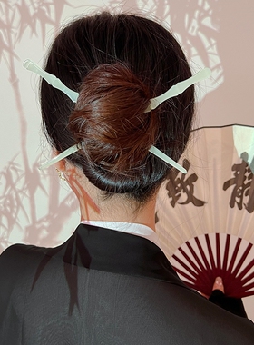 仿玉簪子古风发簪琉璃碧玉白玉竹节发饰汉服玉笄寒玉簪