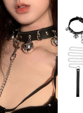 choker铃铛项圈颈带女性感PU皮颈链锁骨链男项链牵引绳