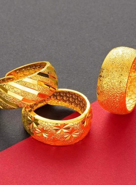越南沙金活口戒指男士情侣女款对戒铜镀金仿黄金饰品