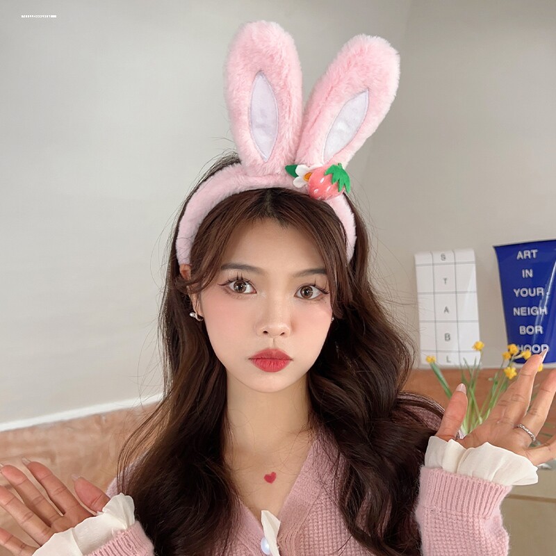 日韩秋冬毛绒兔耳朵发箍洗脸发带化妆可爱头箍女网红超萌
