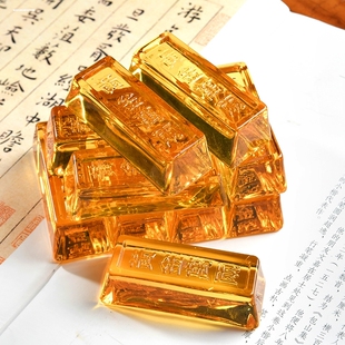 七宝石 人造水晶黄水晶摆件金条造型 黄金万两供财神关公