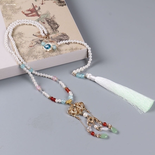 国风平安锁项圈古风汉服旗袍长款明制流苏璎珞压襟民族风项链