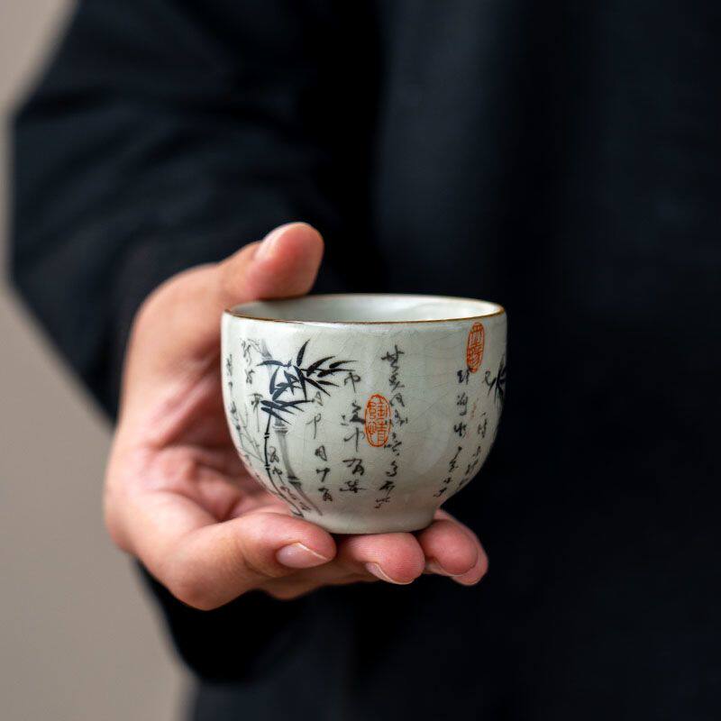 精品小茶杯汝窑墨竹品茗