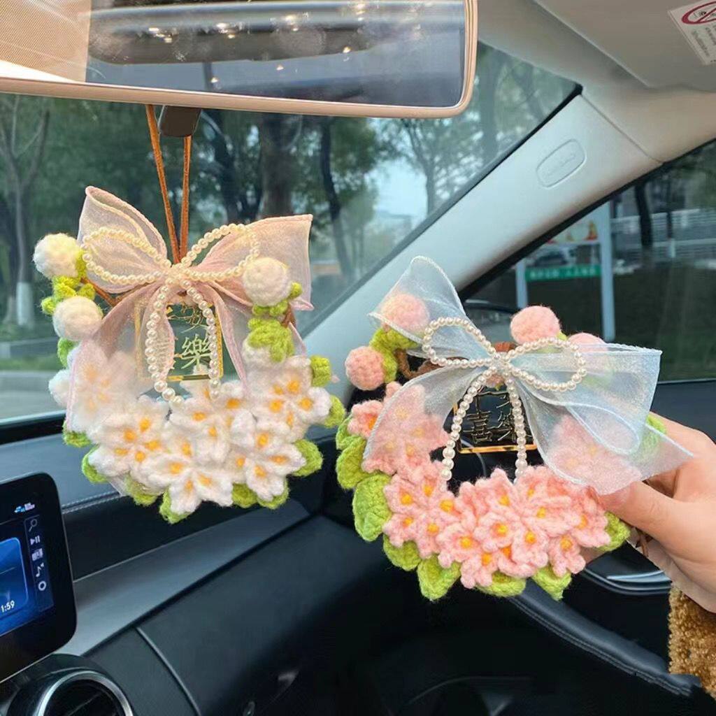 手工制作装饰品自己做樱花挂件手工编织diy材料包自制毛线钩织车