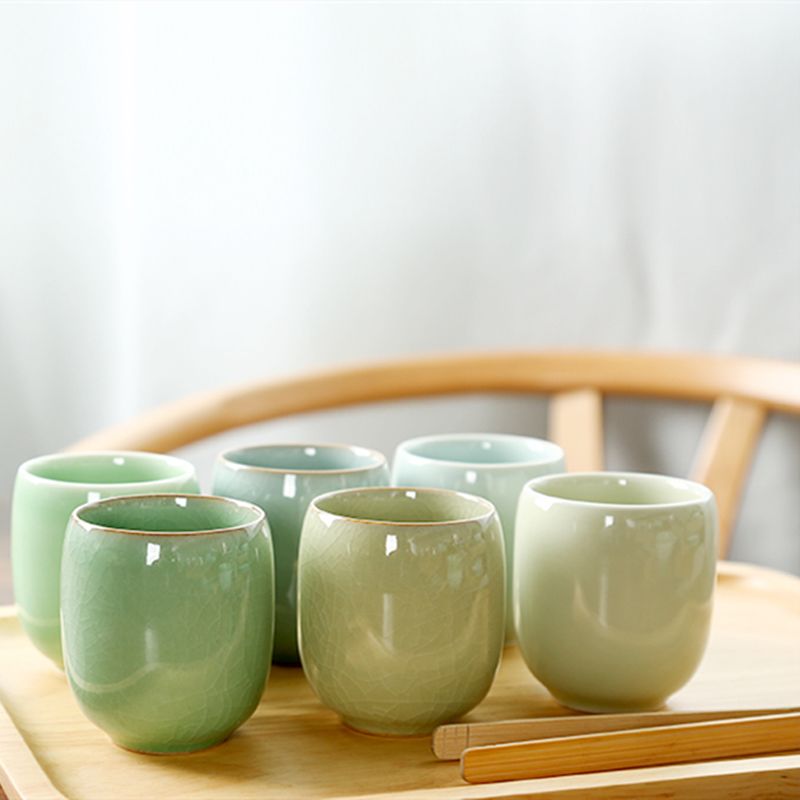 茶杯套装6只小陶瓷喝子青
