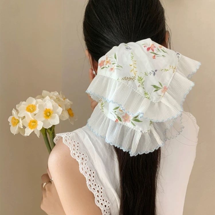 发圈方巾式夏花绿枝~碎花方巾大肠发圈女高级感慵懒风超大扎头方