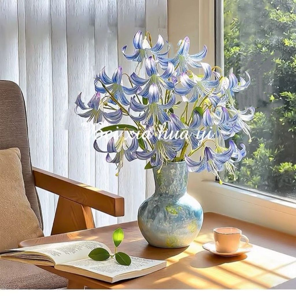 塑料花仿真花高档蓝色百