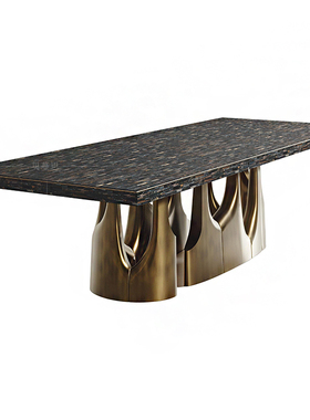 Triptych轻奢高级感餐台别墅客厅长方形实木饭桌不锈钢家用用餐桌