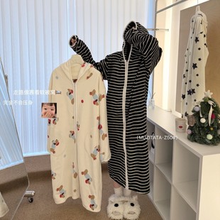 Z50 暖绒绒家居服连帽韩系慵懒加厚加绒舒适柔软睡袍女可外穿 冬季