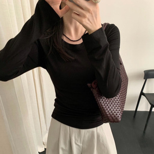 MANUVIVI摩女薇薇奶皮衣小蛮腰天丝羊毛醋酸T显瘦内搭修身 打底衫