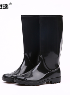 安赛瑞 高筒PVC塑胶雨鞋 雨靴胶鞋防水鞋   36码/黑色 300072