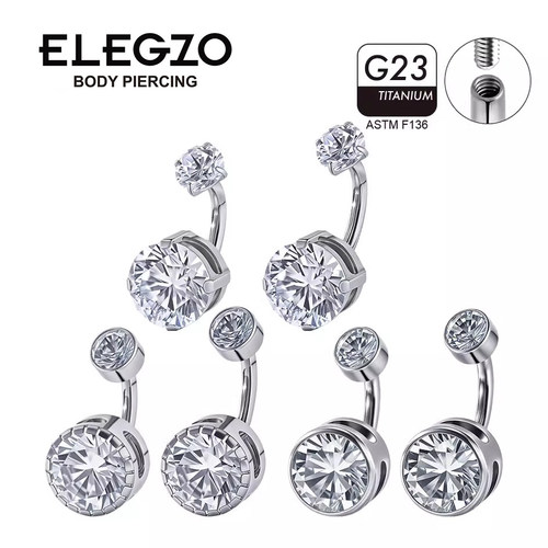 F136钛合金肚脐钉L杆平底双头镶嵌锆石钛合金人体穿刺饰品肚脐钉