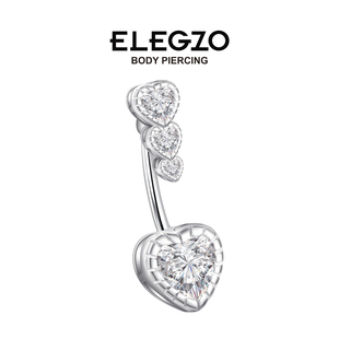 新款桃心肚脐钉脐环S925纯银网红肚挤钉过敏日韩时尚肚脐环ELEGZO