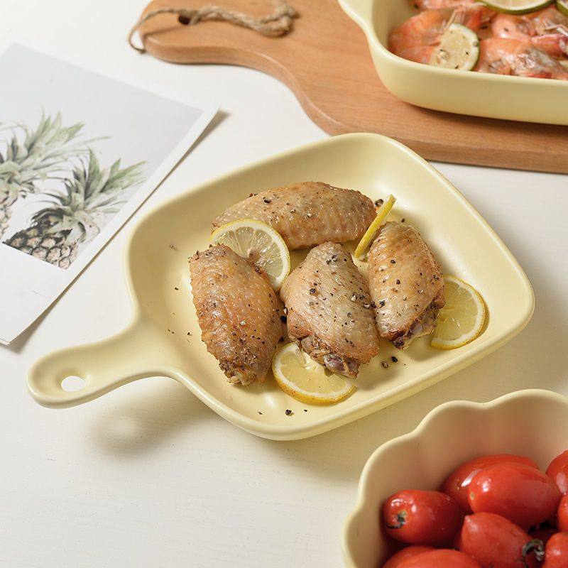 备餐盘ins简约餐具莫兰迪风奶黄色亮光陶瓷烘焙焗饭带把双耳碗烤,餐饮具,可降解餐具/环保餐具,淘宝优惠券,粉丝福利购,淘宝优惠卷