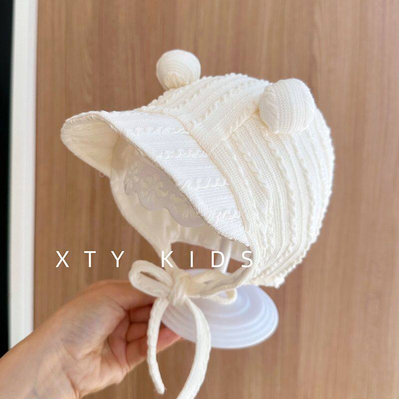 遮阳帽婴儿0到3个月可爱球球春秋新款宝宝护耳帽婴儿帽子超萌百搭