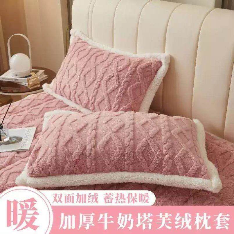 牛奶绒枕套一对装冬季珊瑚绒枕套单人枕头套48cmx74cm单个枕芯套2