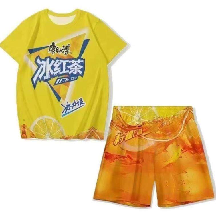 冰红茶衣服短袖套装睡衣大胆龙图搞怪抽象t恤儿童速干夏上衣短裤