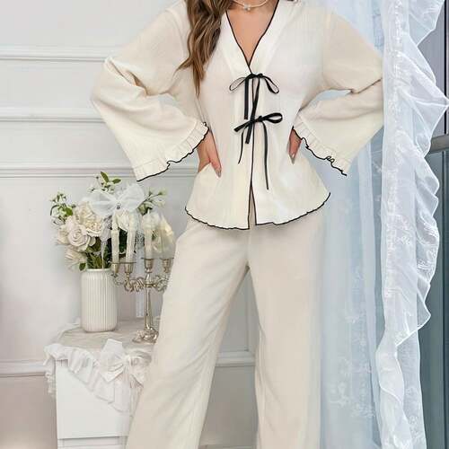 Womens Loungewear Set Casual Pants Ladies Sleepwear Solid