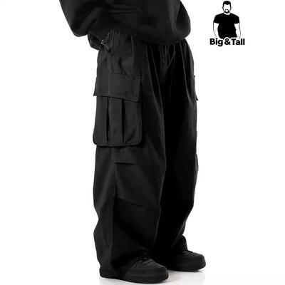 Men baggy cargo pants leg trousers multiple pockets casual